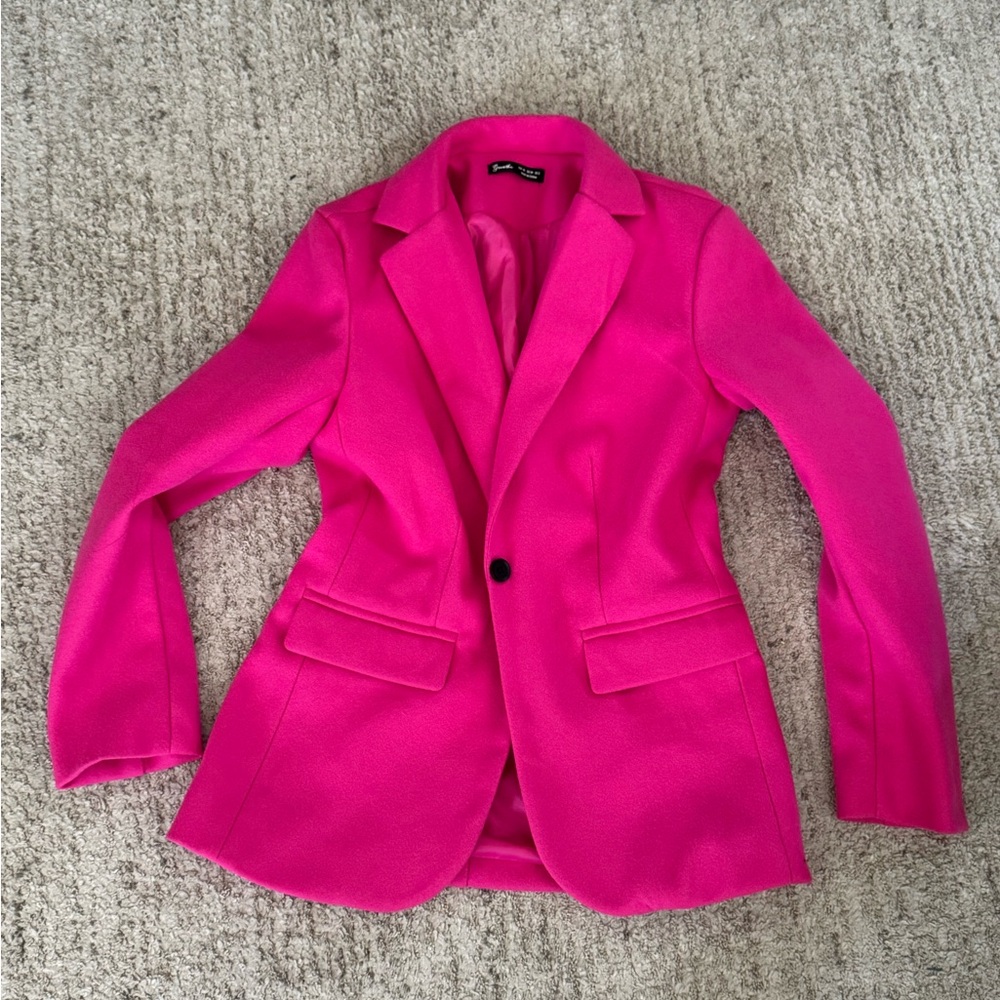 Hot Pink Women’s Blazer Jacket - Tailored Single-Button Coat